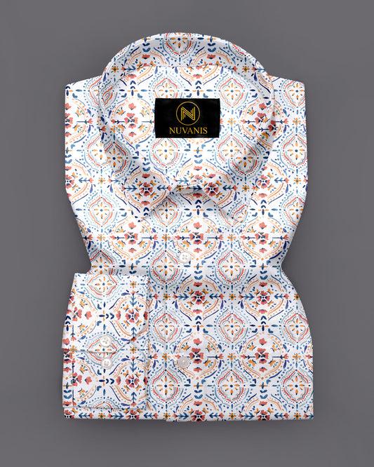 White Printed Full Sleeve Shirt