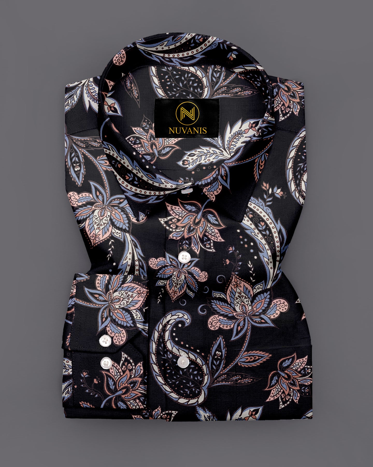 Black Flower Printed Full Sleeve Shirt
