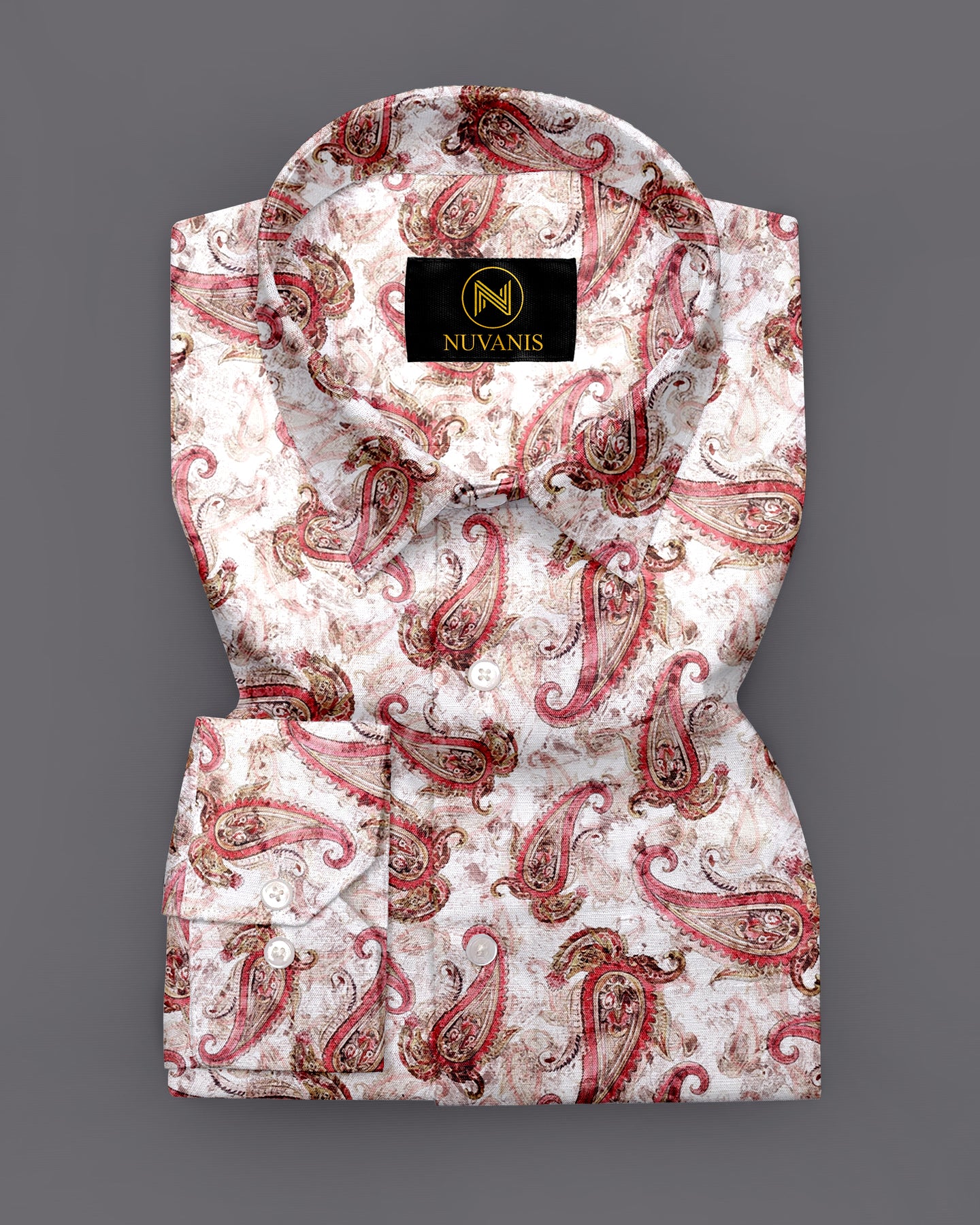 Cream And Red Paisley Printed Full Sleeve Shirt