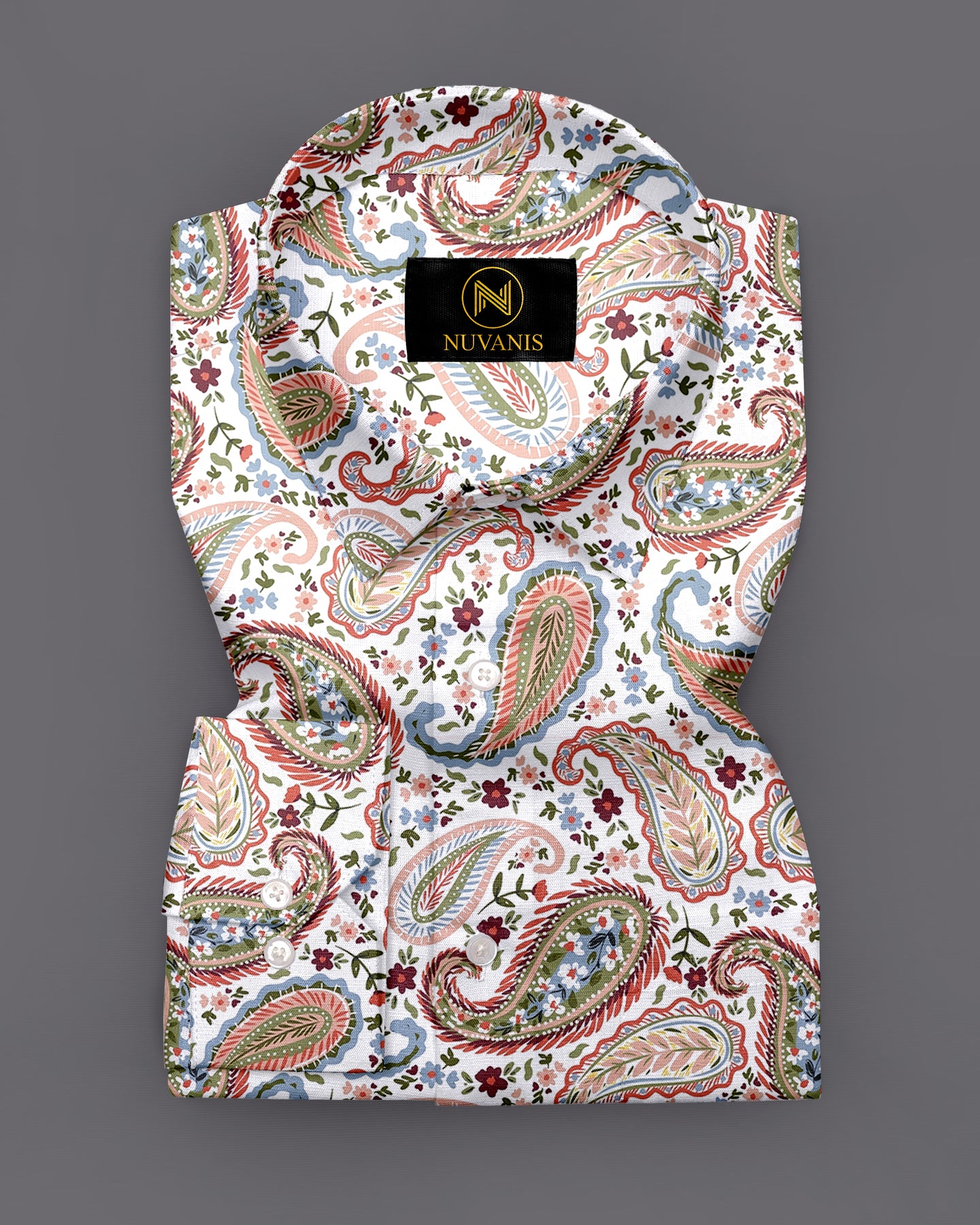White Paisley Printed Full Sleeve Shirt