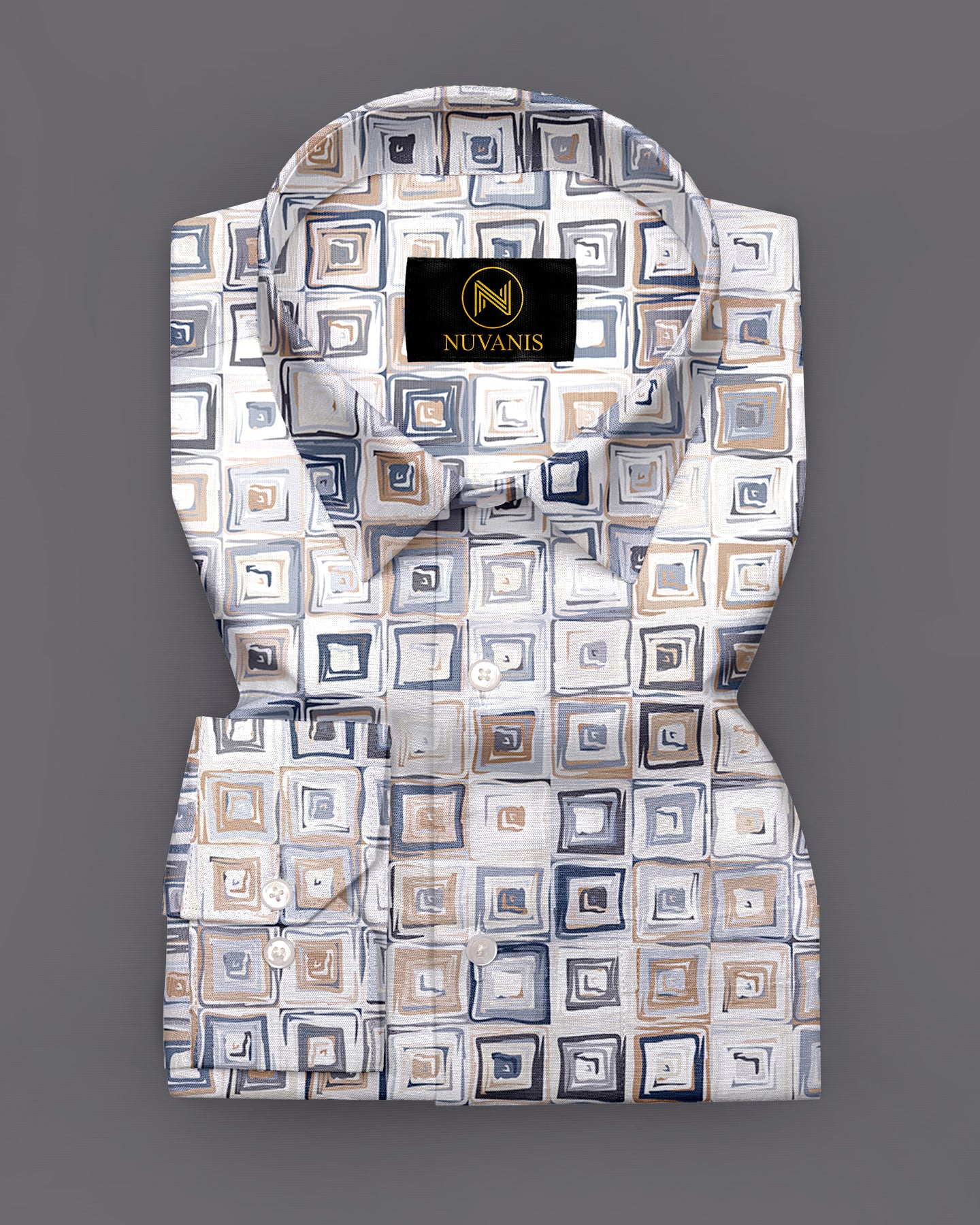 White Block Printed Full Sleeve Shirt