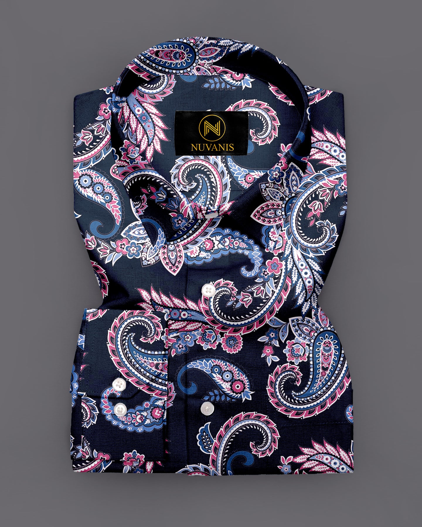 Navy Blue Paisley Printed Full Sleeve Shirt