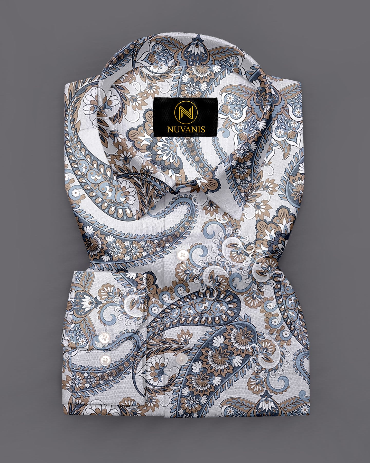 Grey Paisley Printed Full Sleeve Shirt