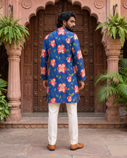 Royal Blue Floral Printed Men's Kurta