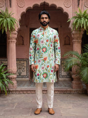 Ivory Floral Printed Men's Kurta