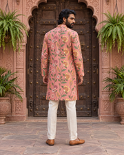 Peach Floral Printed Men's Kurta