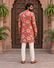 Coral Floral Printed Men's Kurta