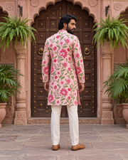 Light Pink Floral Printed Men's Kurta