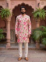 Light Pink Floral Printed Men's Kurta
