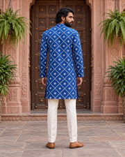 Royal Blue Geometric Printed Men's Kurta