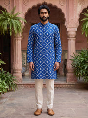 Royal Blue Geometric Printed Men's Kurta