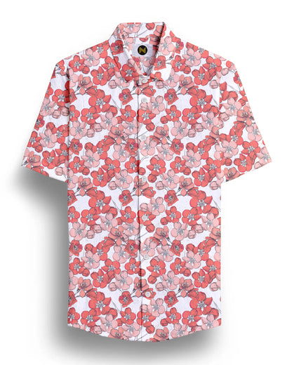 Peach Flower Printed Half Sleeve Shirt