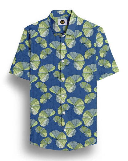 Blue Leaf Printed Half Sleeve Shirt