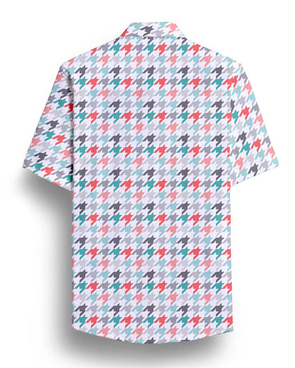 White Abstract Printed Half Sleeve Shirt