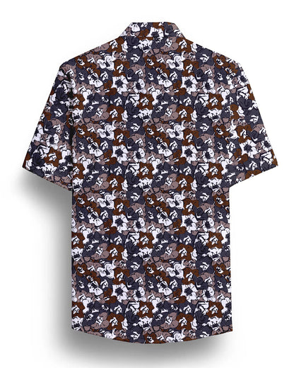 Brown Flower Printed Half Sleeve Shirt