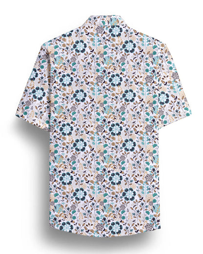 Off White Flower Printed Half Sleeve Shirt