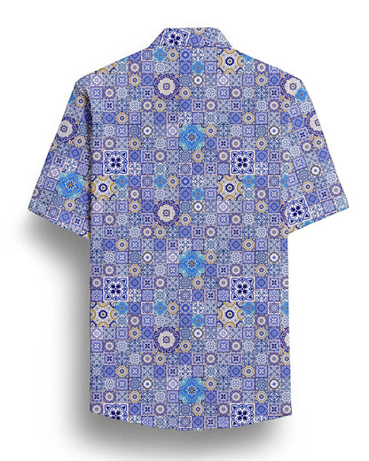 Royal Blue Ethnic Printed Half Sleeve Shirt