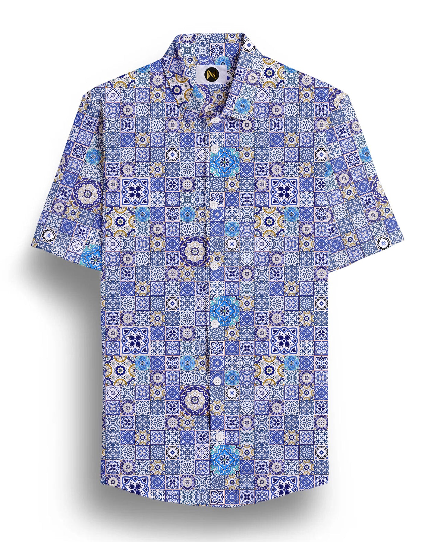 Royal Blue Ethnic Printed Half Sleeve Shirt