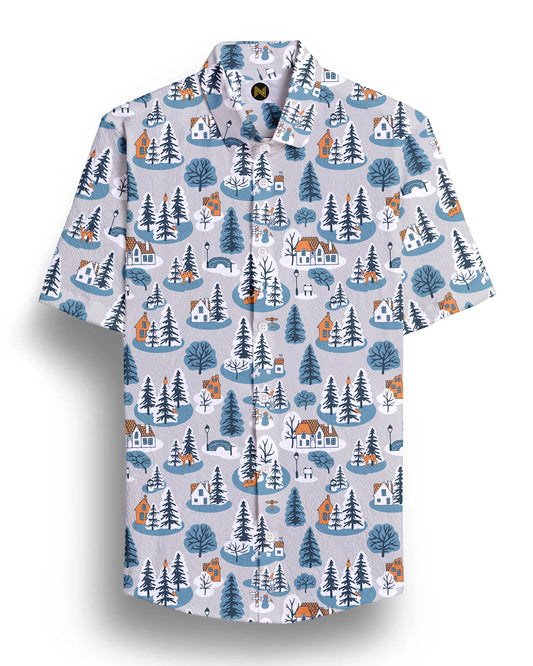 Grey Boat Printed Half Sleeve Shirt