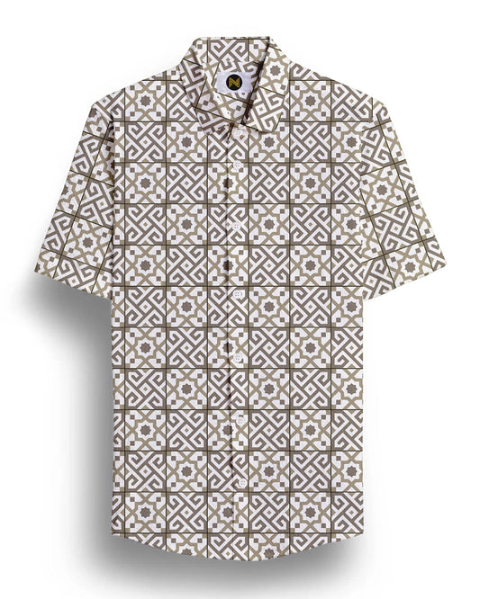 Brown Ethnic Printed Half Sleeve Shirt