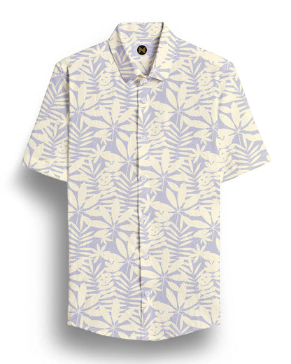 Cream Leaf Printed Half Sleeve Shirt