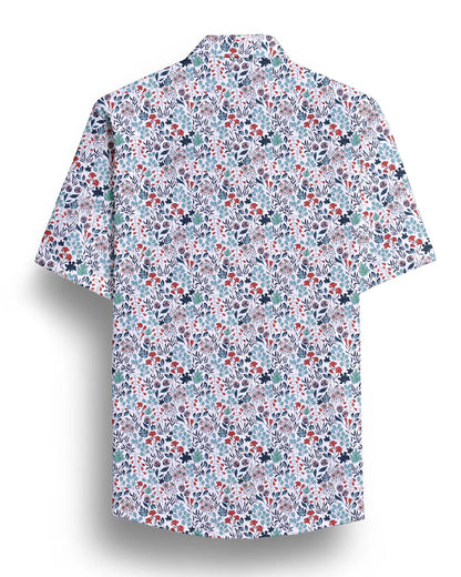 Off White Flower Printed Half Sleeve Shirt