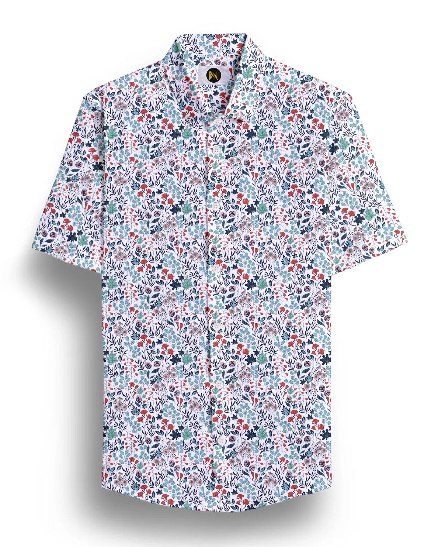 Off White Flower Printed Half Sleeve Shirt