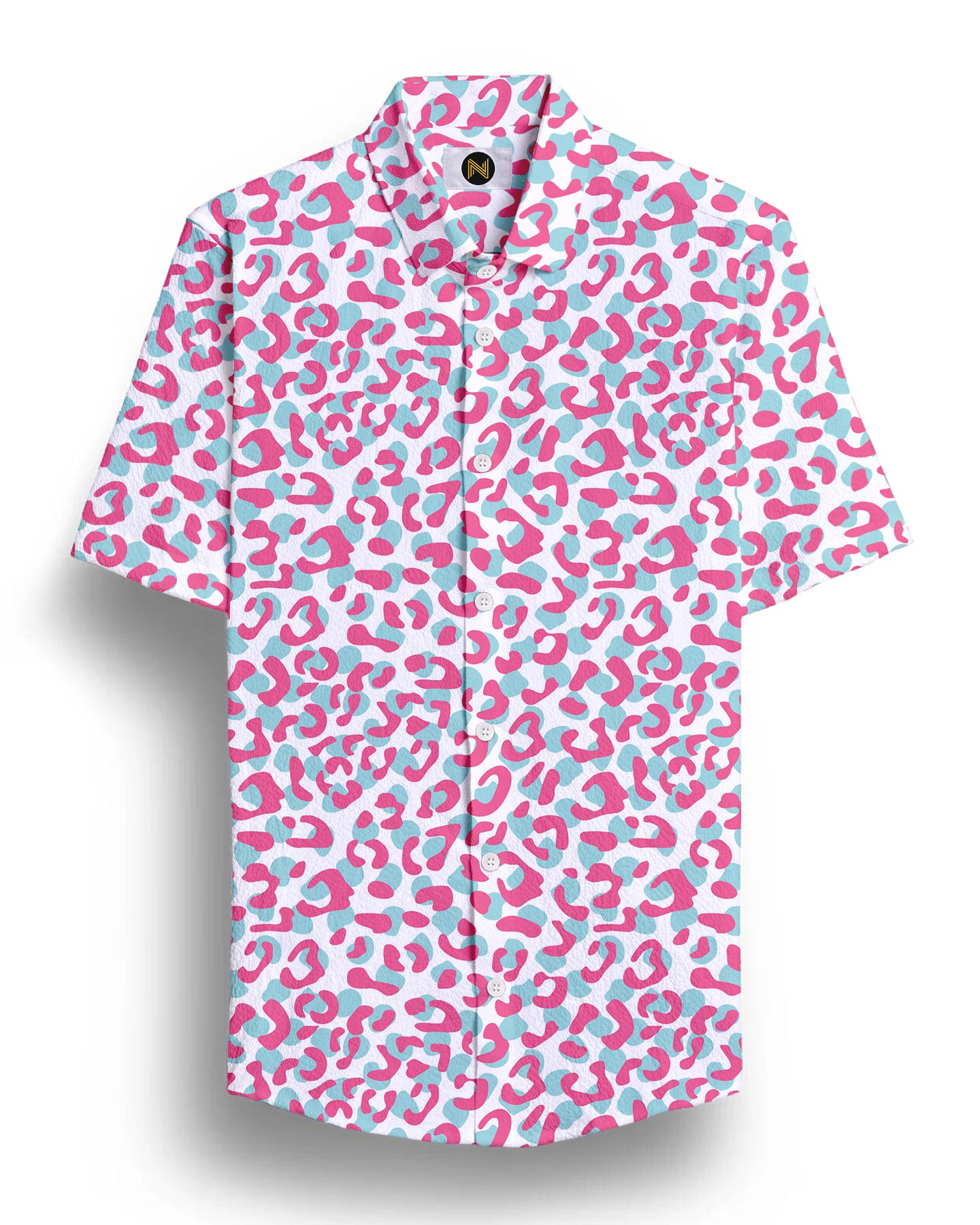 Pink And Blue Animal Printed Half Sleeve Shirt