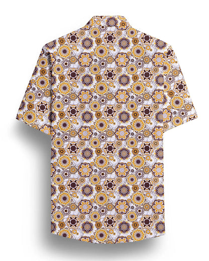 Yellow Flower Printed Half Sleeve Shirt