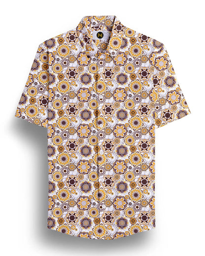 Yellow Flower Printed Half Sleeve Shirt