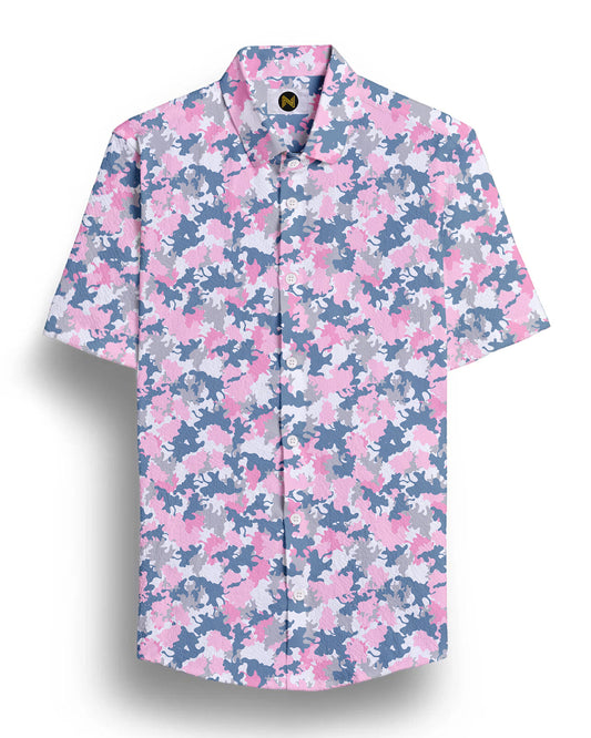 Pink and Blue Camo Printed Half Sleeve Shirt