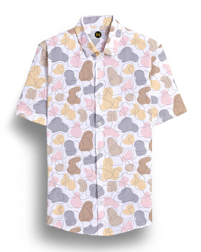 White Round Printed Half Sleeve Shirt