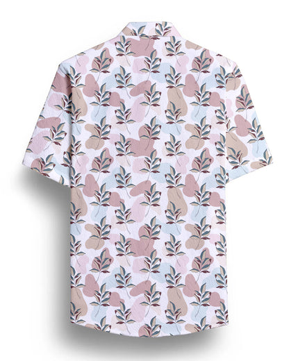 Cream Flower Printed Half Sleeve Shirt