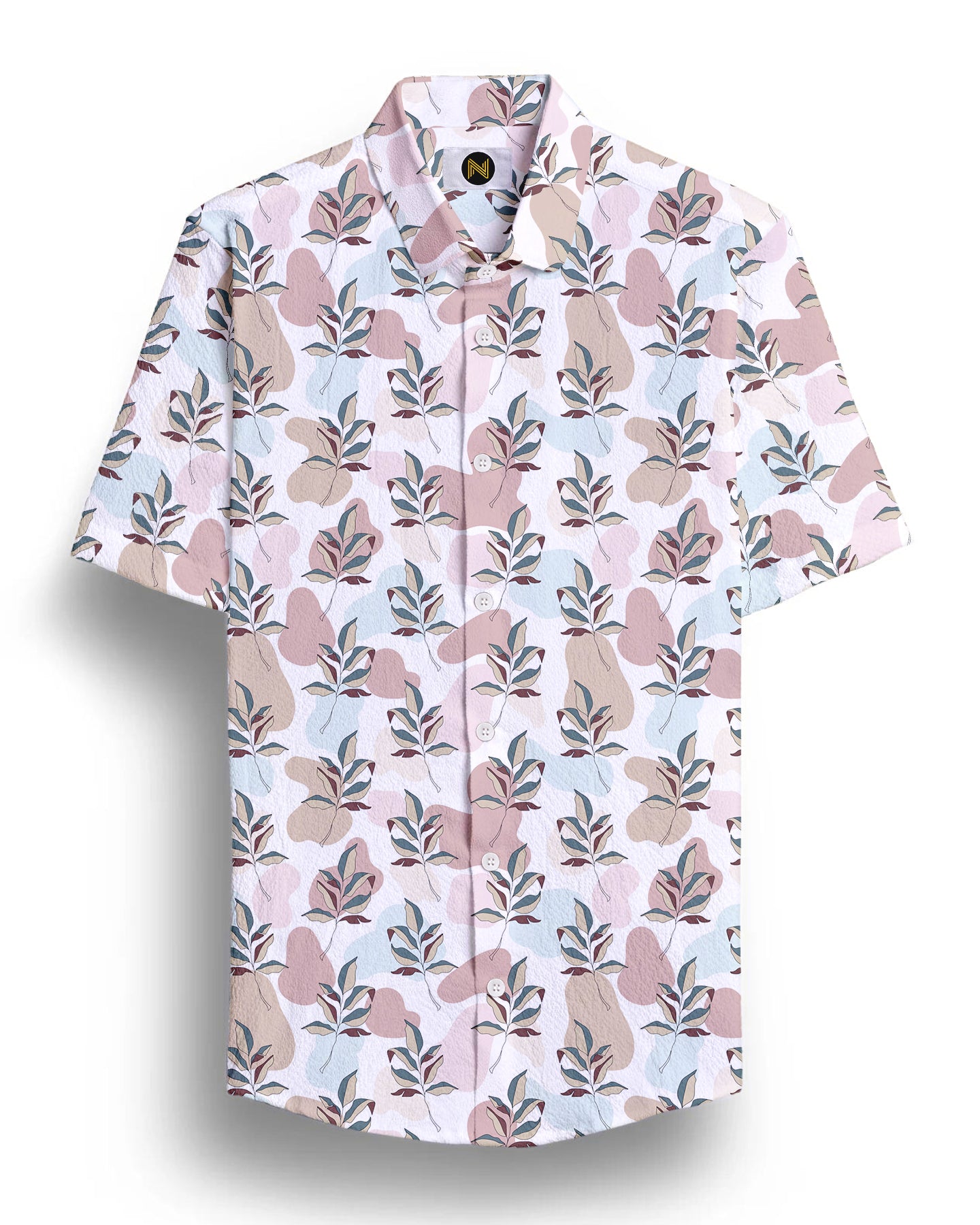 Cream Flower Printed Half Sleeve Shirt