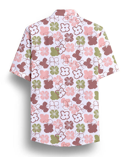 Off White Flower Printed Half Sleeve Shirt