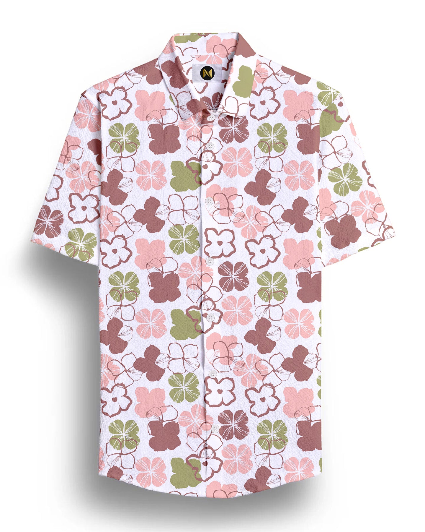 Off White Flower Printed Half Sleeve Shirt