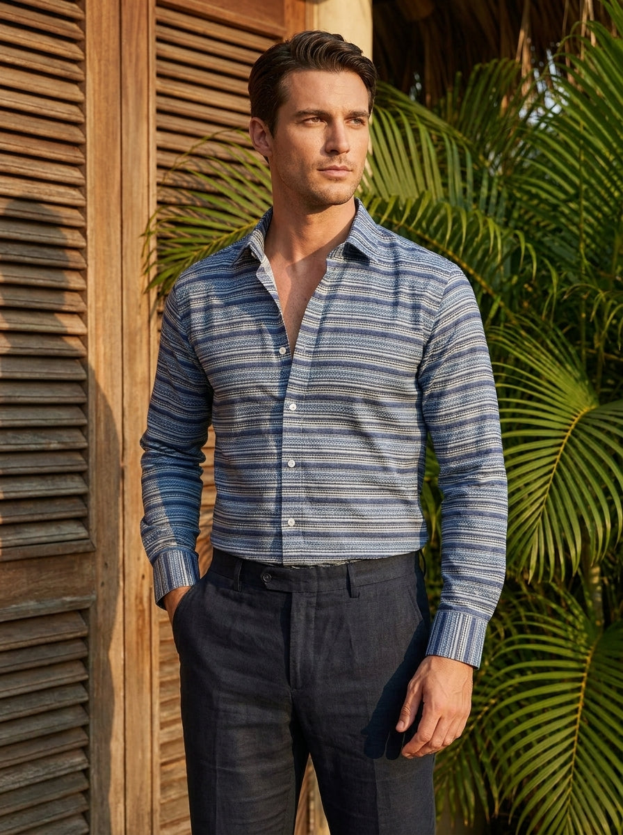 Blue Stripe Pattern Printed Designer Full Sleeve Shirt