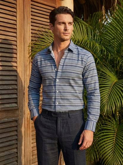 Blue Stripe Pattern Printed Designer Full Sleeve Shirt
