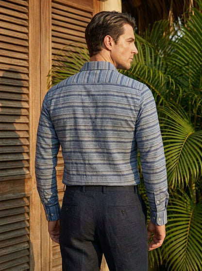 Blue Stripe Pattern Printed Designer Full Sleeve Shirt