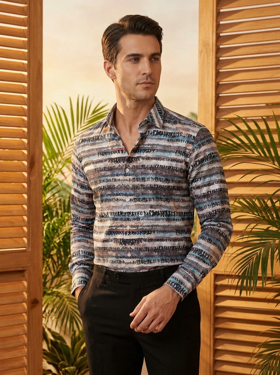 Multicolor Stripe Pattern Printed Designer Full Sleeve Shirt