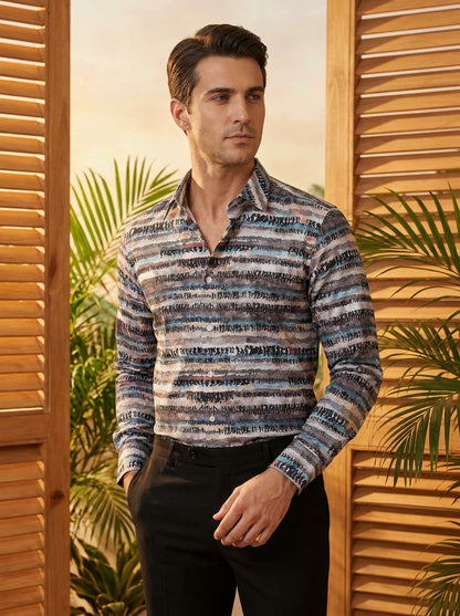 Multicolor Stripe Pattern Printed Designer Full Sleeve Shirt