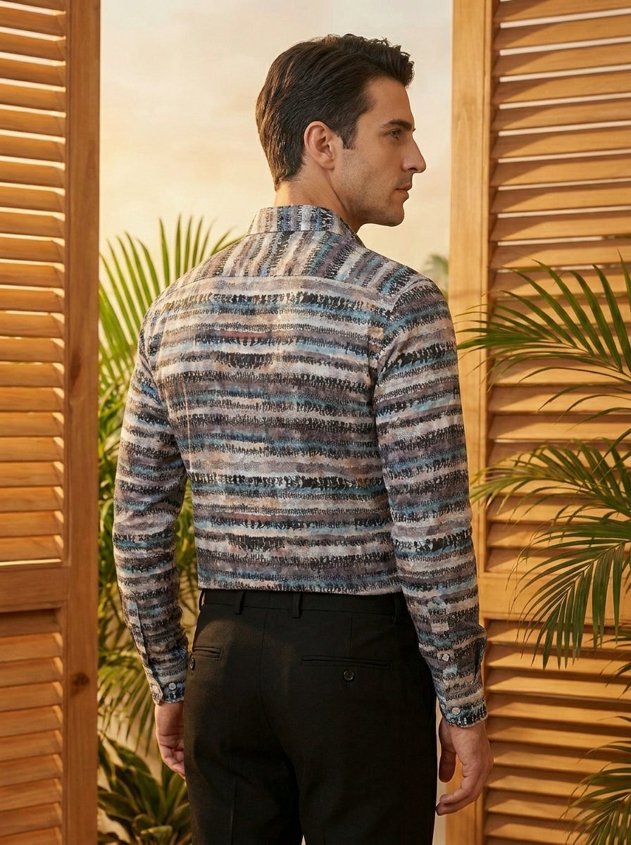 Multicolor Stripe Pattern Printed Designer Full Sleeve Shirt