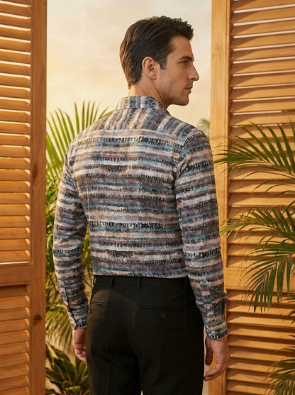 Multicolor Stripe Pattern Printed Designer Full Sleeve Shirt