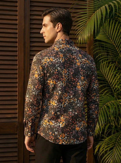 Black Flower Printed Designer Full Sleeve Shirt