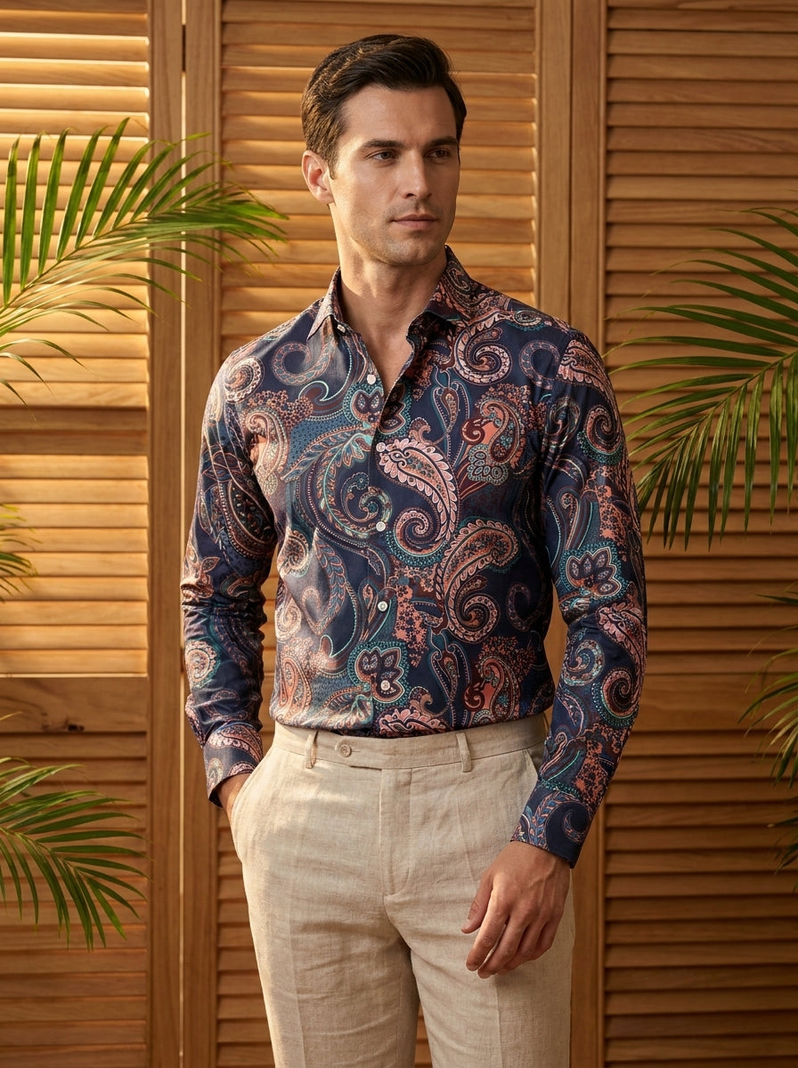 Multi Color Paisley Printed Designer Full Sleeve Shirt