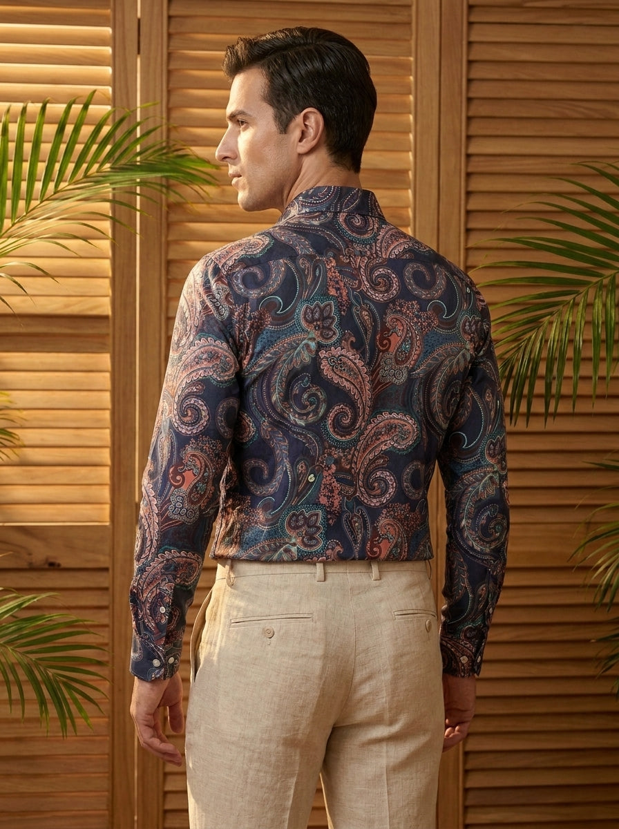 Multi Color Paisley Printed Designer Full Sleeve Shirt