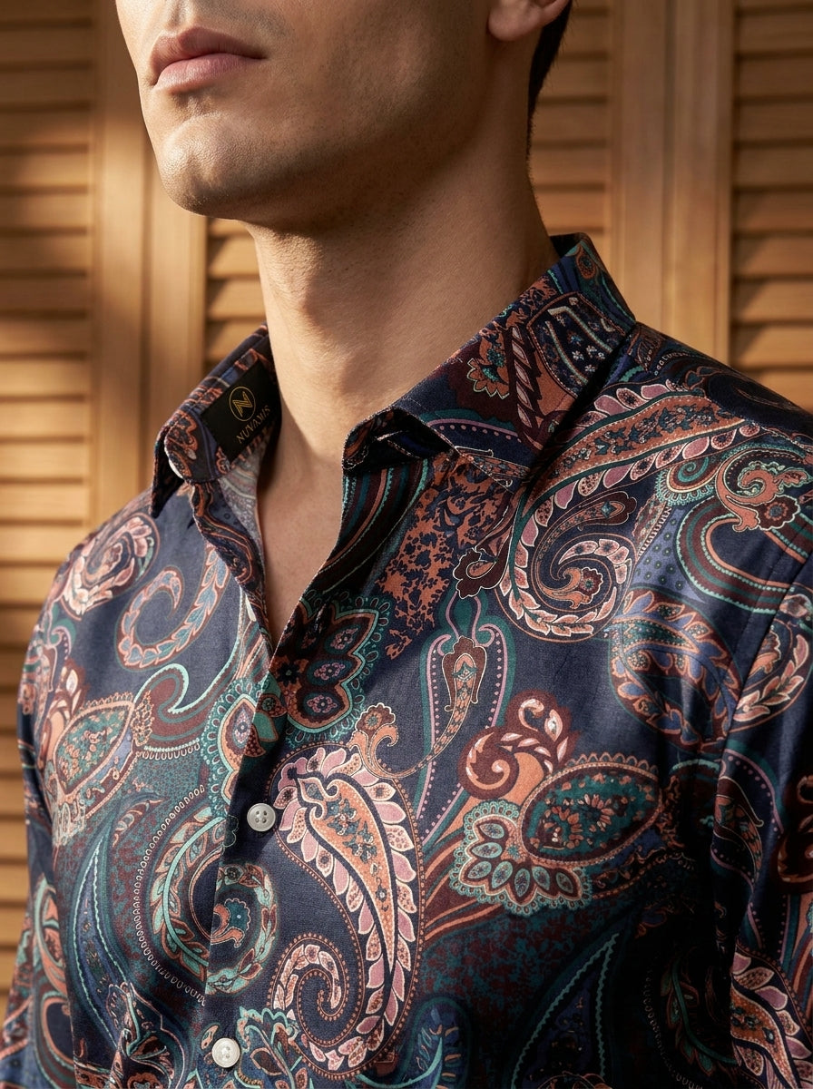 Multi Color Paisley Printed Designer Full Sleeve Shirt