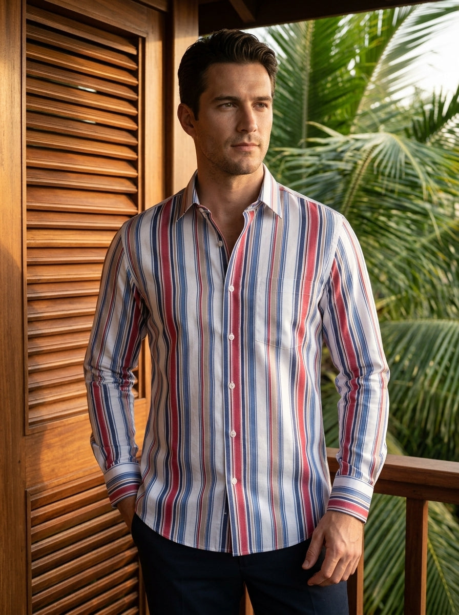 White And Red Stripe Printed Designer Full Sleeve Shirt