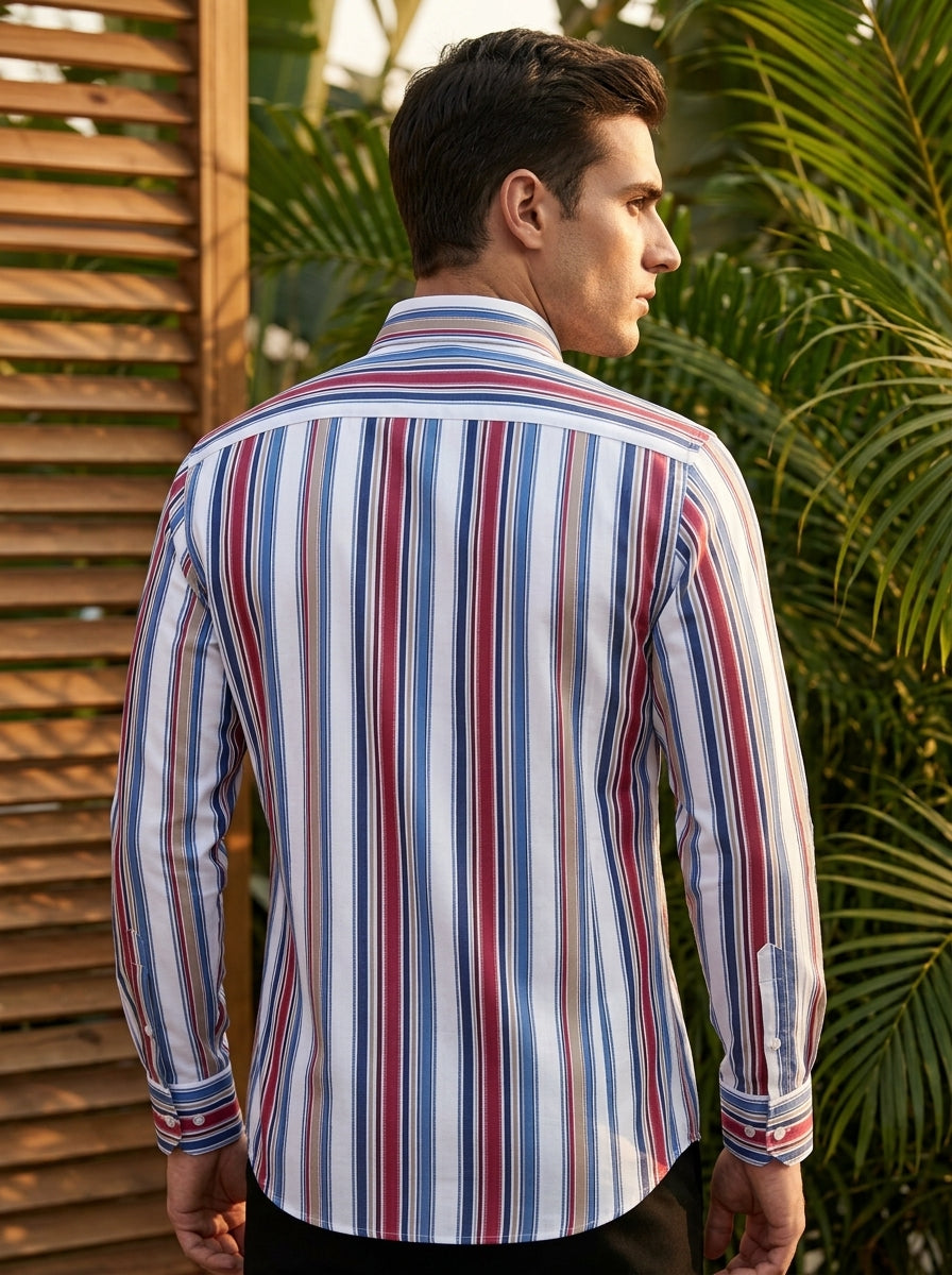 White And Red Stripe Printed Designer Full Sleeve Shirt