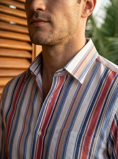 White And Red Stripe Printed Designer Full Sleeve Shirt